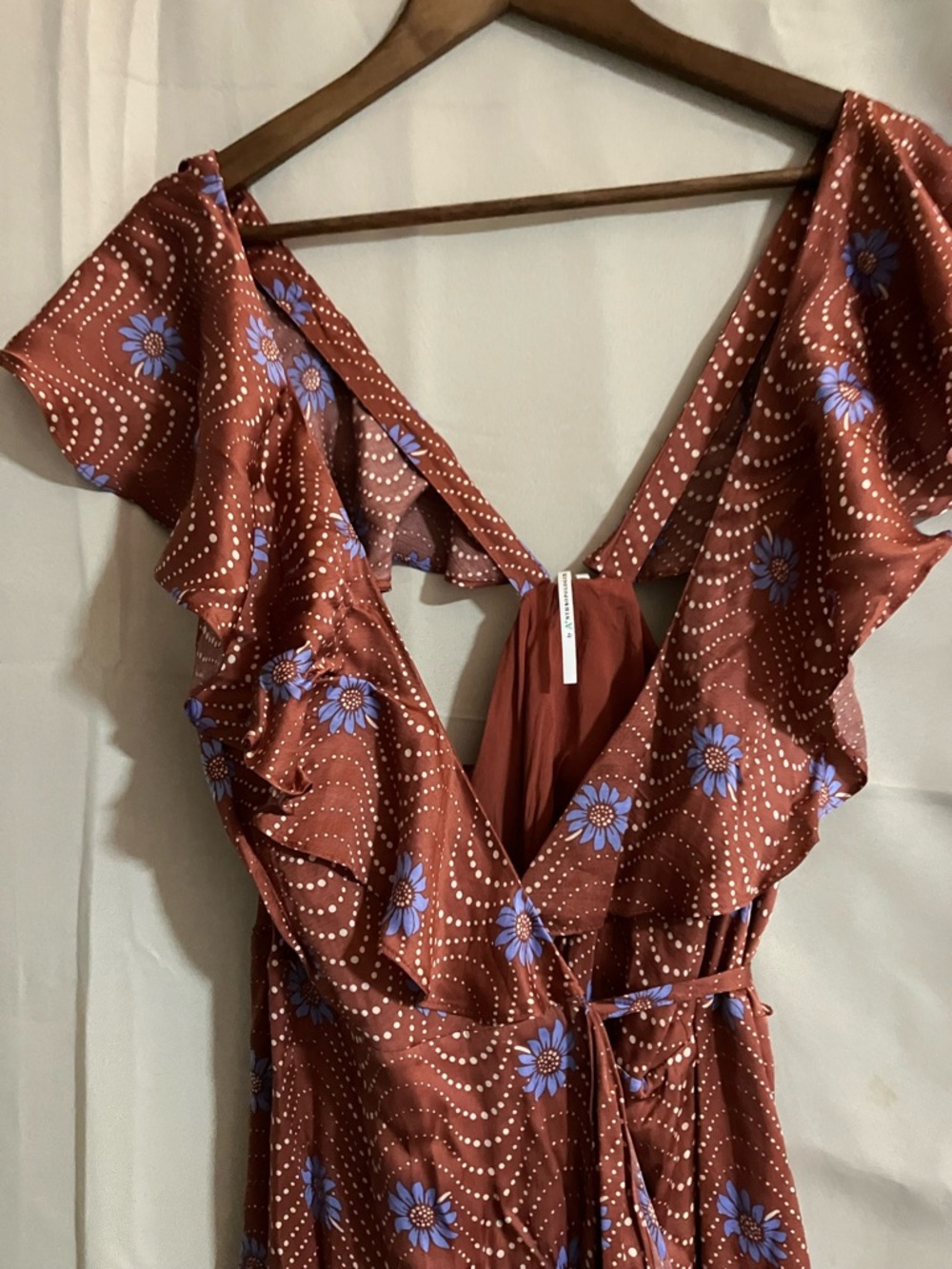 Anthropologie Brown Floral Maxi Dress with Blue Accents - Picture 8 of 16